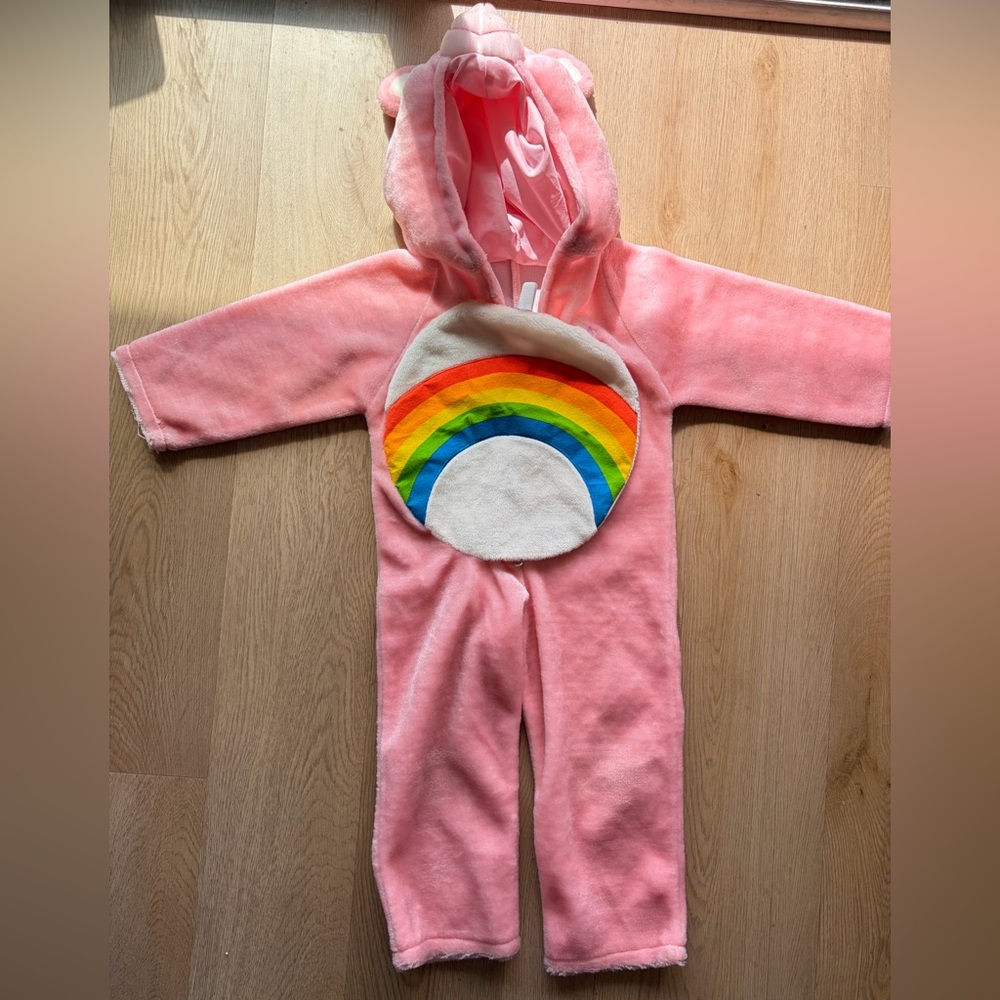 Vintage pink cheer bear care bear costume with Rainbow Accent
